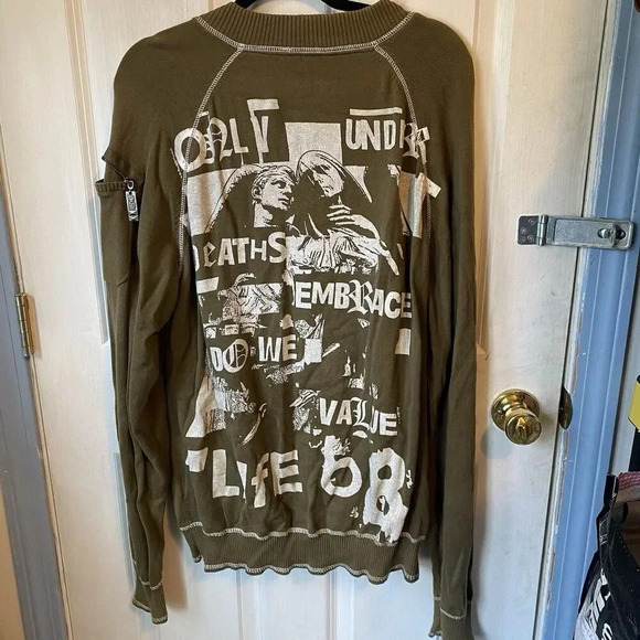 VTG Y2K Blac Label Full Zip Jacket Khaki Spell out Embroidered Unsex 2X Cotton - Picture 2 of 12